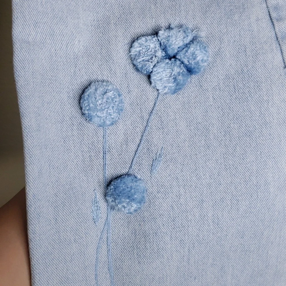 Impacto 100% Cotton Boot Cut Floral Embroidered Jeans Size 42 Hippie Y2K Frayed